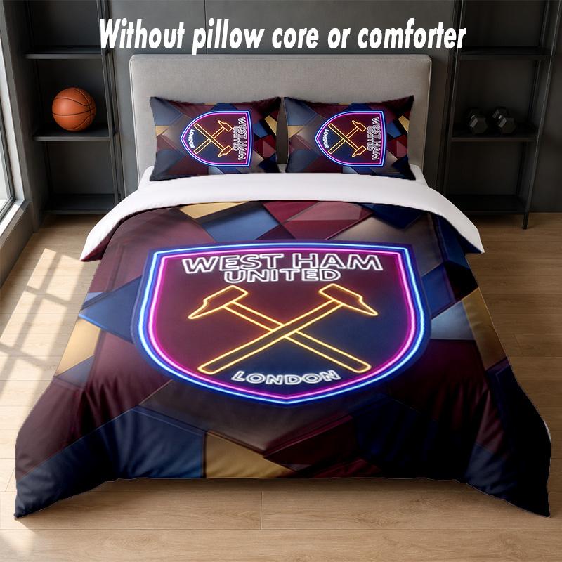 West Ham United Football Design Bed Bedding Set 1 Duvet Cover + 2 Pillowcases Soft Breathable Household Bed Linens