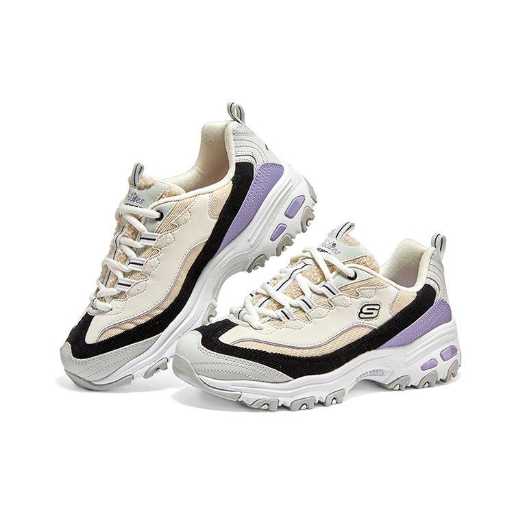 Skechers DLites 1.0 Плюшевый Медведь Ткань Кожа Спортивная Мода Амортизирующие Прочные Низкие Повседневные Кроссовки Женская кроссовка 896148-MLT