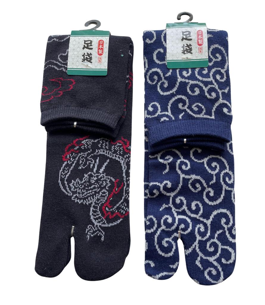 Tabi Japanese Made In Dragon and Arabesque Set of 2 Pairs Men's Socks, Pattern, Thin, Japan, Designs, (Colors Available)