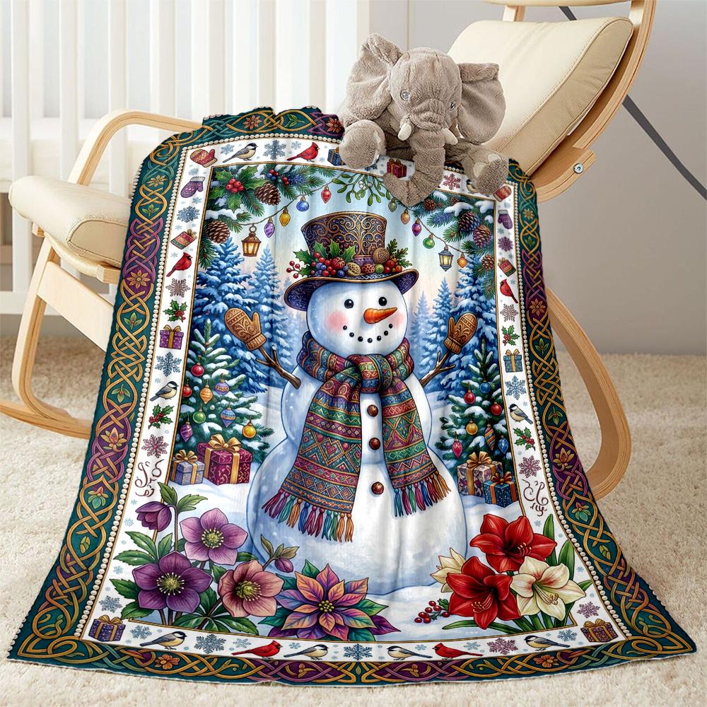 Winter Wonderland Snowman Flannel Blanket-Soft and Suitable for Sofas,Beds,Offices,Travel,All Seasons,Great Gift for Holidays and Birthdays.