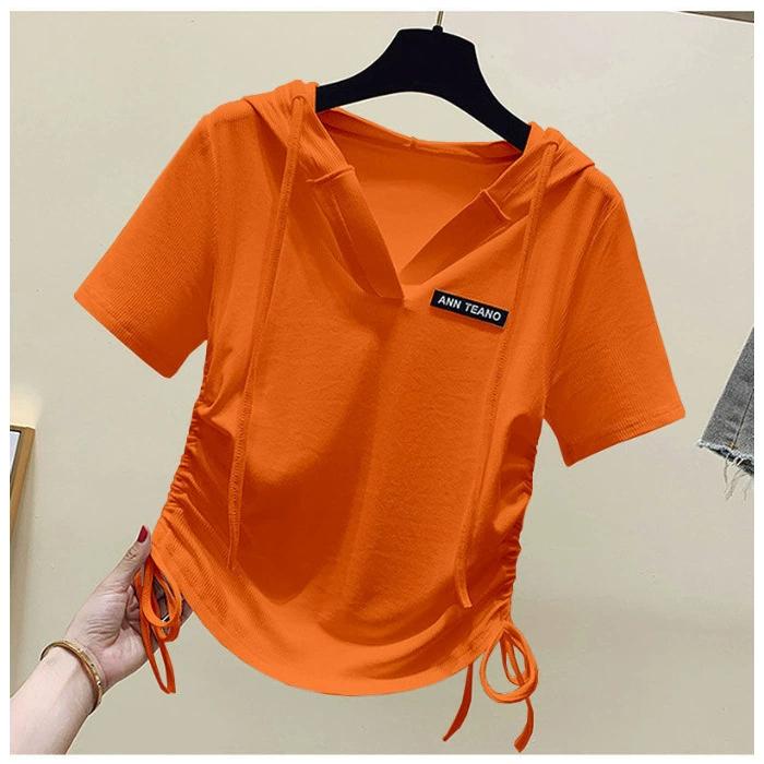 Модная универсальная футболка с капюшоном и короткими рукавами, женская корейская версия, повседневный пуловер, летняя свободная универсальная футболка