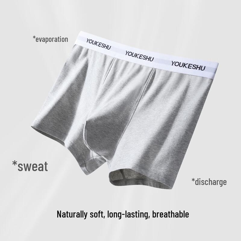 YOUKESHU Men's 10A Antibacterial Pure Cotton Boxer Briefs (3-Pack)