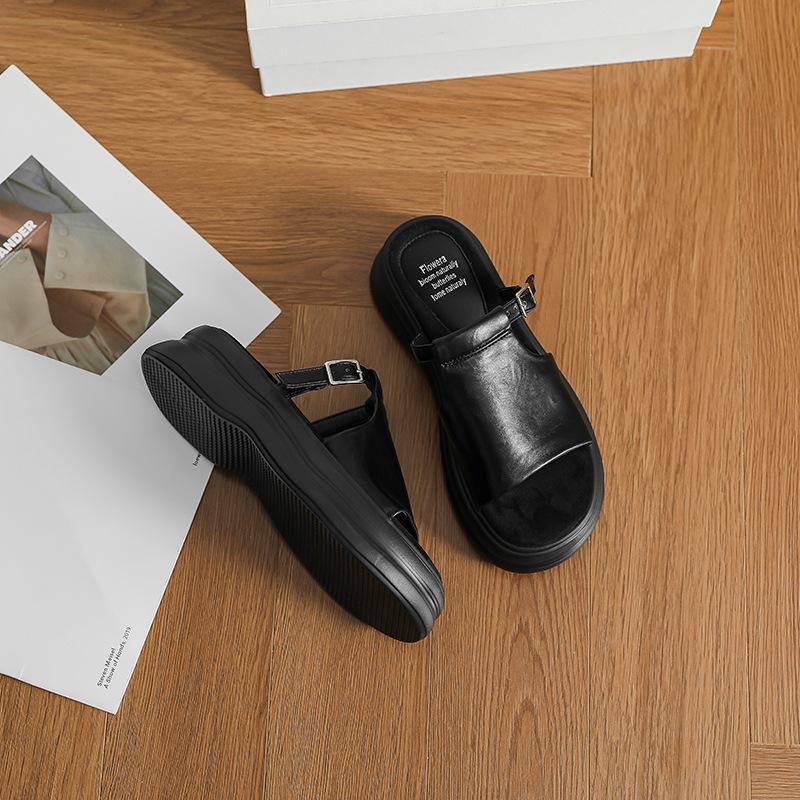 Комфорт~ Ретро слово с повседневными сандалиями на платформе, женские летние новые сандалии на плоской подошве в римском стиле