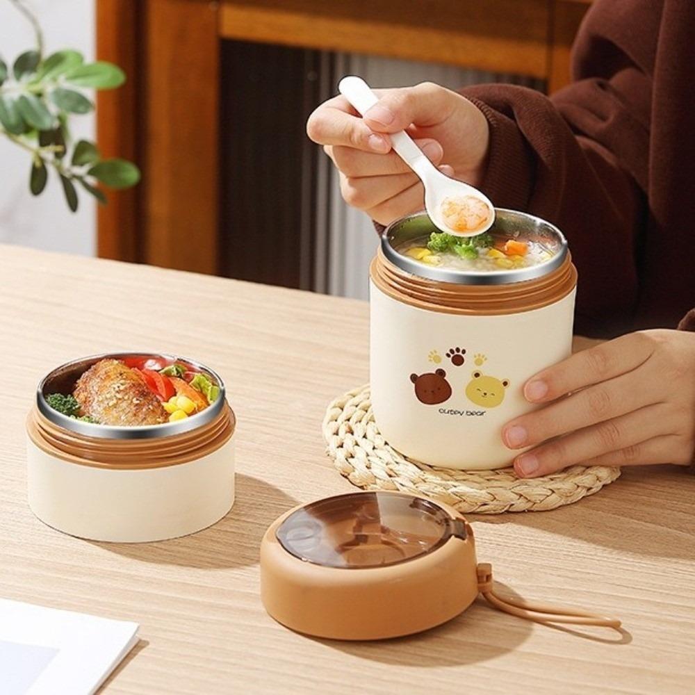 Stainless Steel Double Layers Lunch Box with Spoon Insulated Food Container Camping