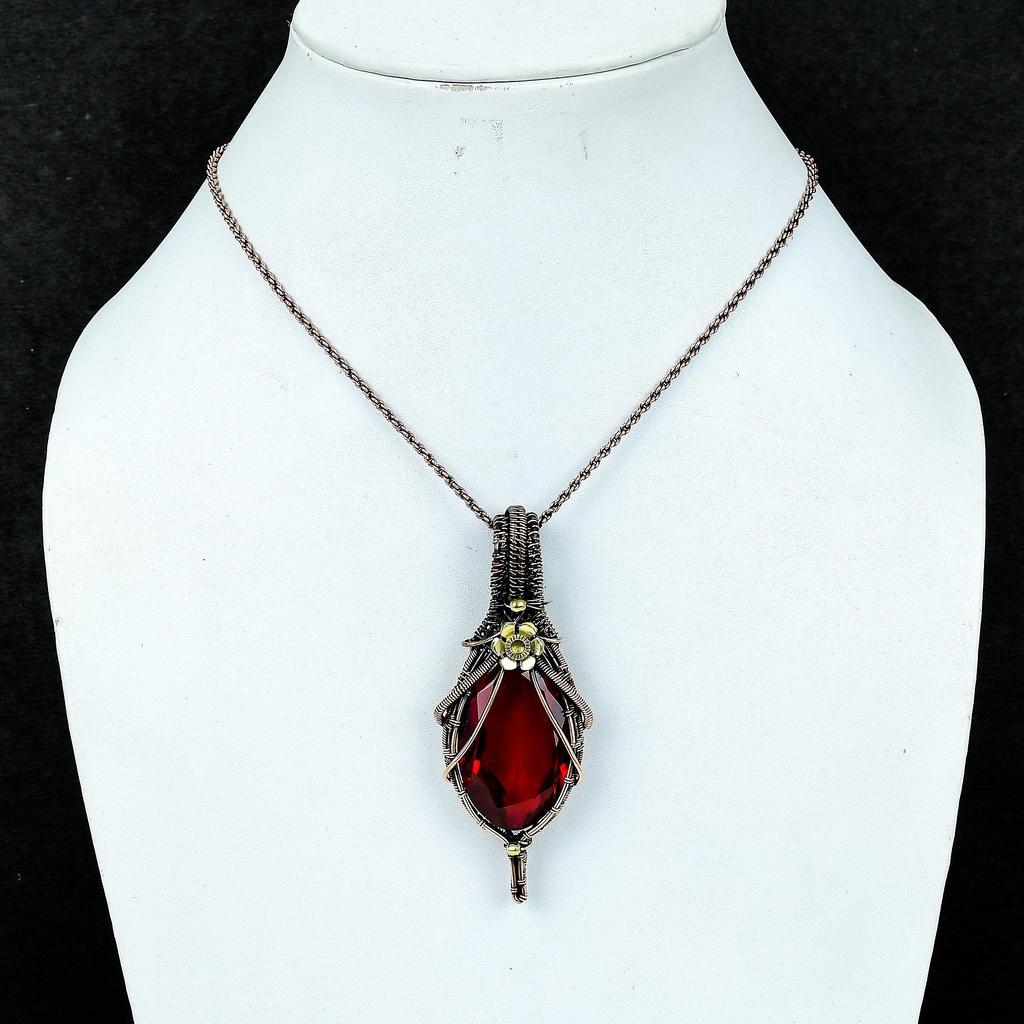 Garnet 999 Copper Wire Wrapped Pendant, Handmade Gemstone Pendant Jewelry, Gifts For Wife Brand New Pendant