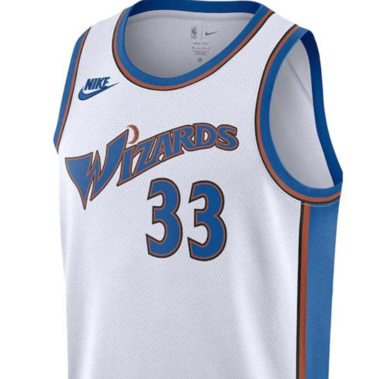 Nike Цифровой буквенно-цифровой принт с круглым вырезом, баскетбольная майка для фанатов, версия 2022/23, сезон Washington Wizards, Кайл Кузма, мужские топы, белые DO9454-101