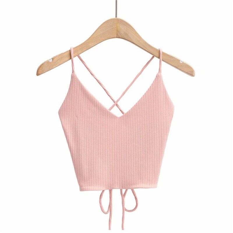 Women Sexy V-Neck Tops Bandage Solid Color Summer Knitted Tank Top Camis