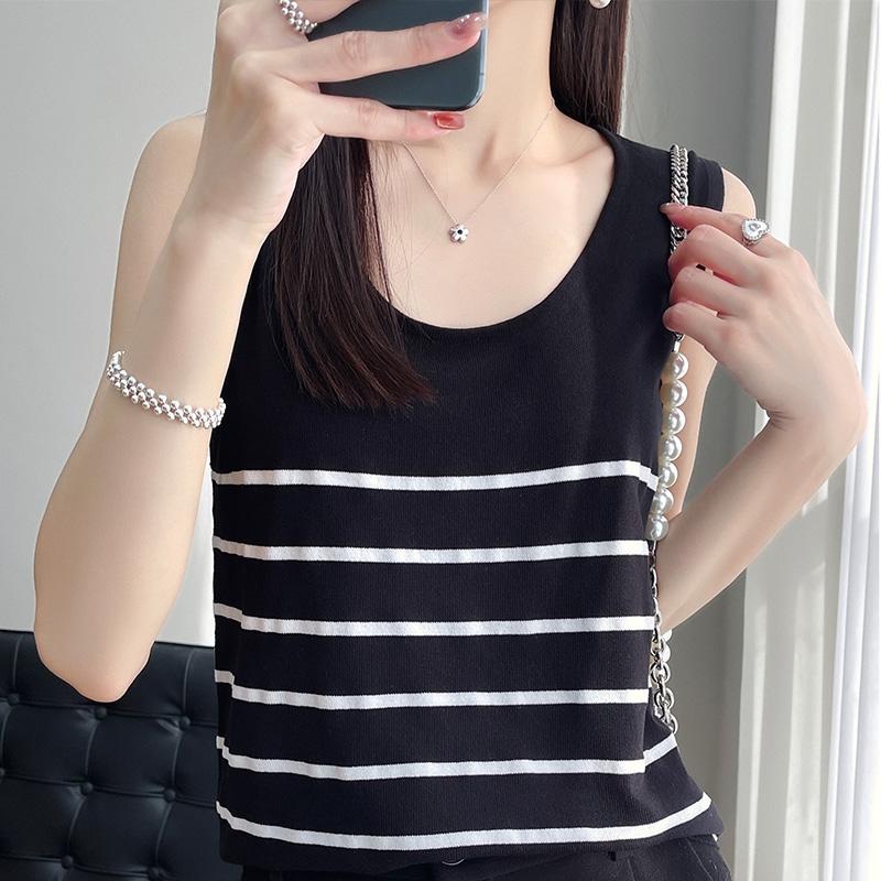 Женская майка в полоску MODERN NEW SAGA летняя футболка без рукавов вязаный топ повседневный жилет женский с круглым вырезом
