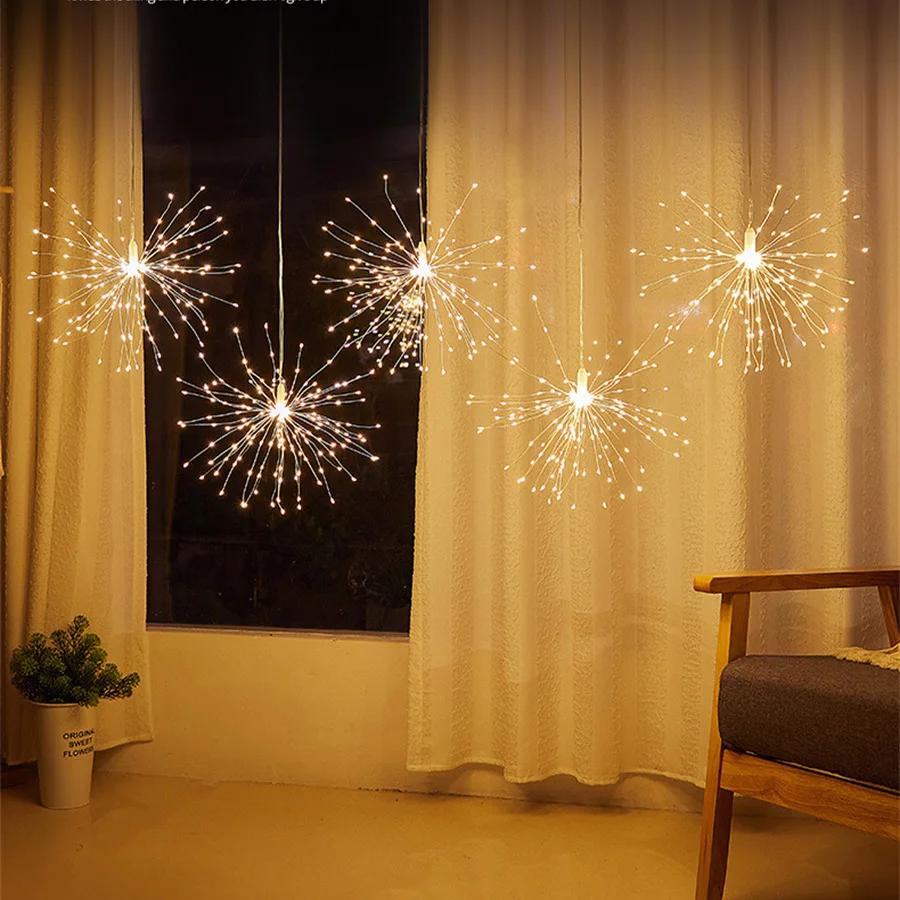 5 Pack 600 LED Plug In Starburst Light Connectable Outdoor Firework Light Hanging Firework Fairy Light for Patio Parties Decor