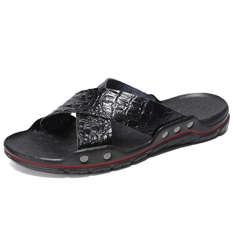 Летние мужские пляжные тапочки из натуральной кожи, домашние сандалии больших размеров
