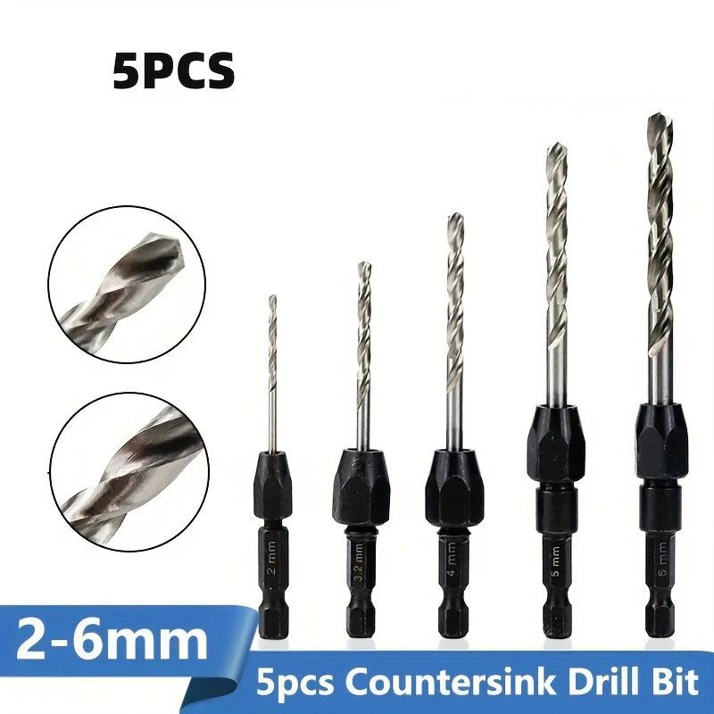 5PCS High-Speed Steel Countersunk Drill Set Hexagonal Handle Twists Drill Quick Change Handle 2-6mm Woodworking Accessories