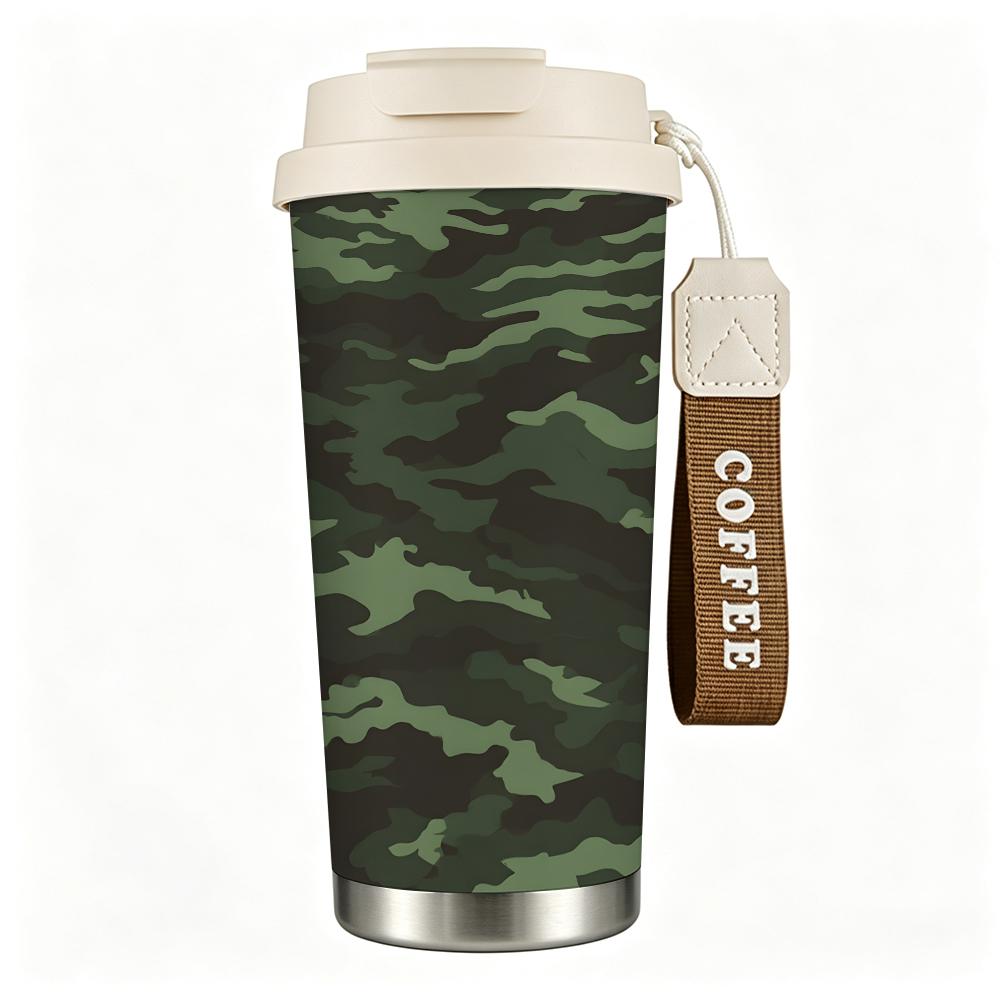 Camouflage Print Stainless Steel Insulated Coffee Tumbler Vacuum Sealed Travel Mug,Leakproof Reusable Cup for Outdoor Hiking