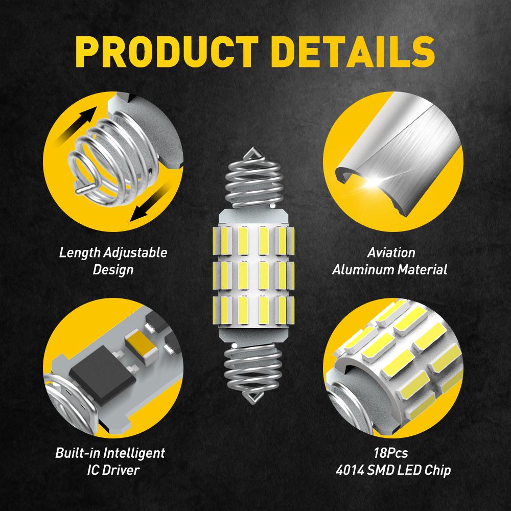 AUXITO 6Pcs Car Bulb C5W LED C10W Error Free Festoon 36mm 31mm LED Dome Light Canbus 12V Auto Interior Trunk License Plate Lamp