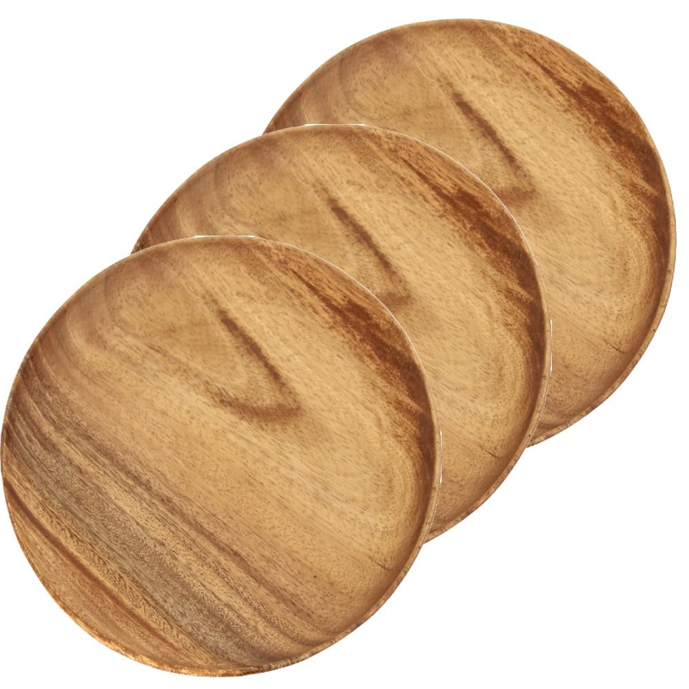 Fuji Boeki Wooden Acacia Round Tray (XL) X 3-Piece Set, Plates, Dish Plates, Wooden Trays, Nordic Style