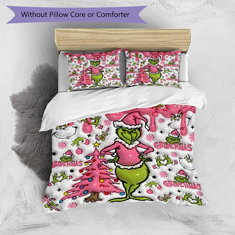3pcs Duvet Cover Set (1*Duvet Cover + 2*Pillowcase, Without Core), The Grinch Print Bedding Set, Bedroom Decor, All‑Season, Birthday Gift