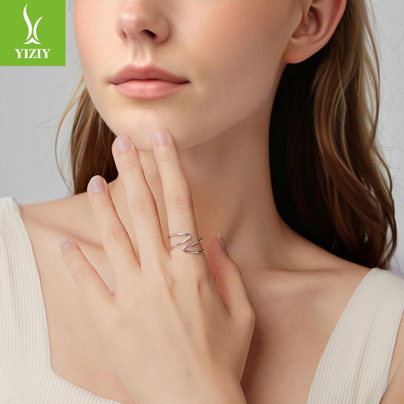 Personalized Double-Layer Staggered Open Ring Men'S And Women'S Popular S925 Sterling Silver Line Ring