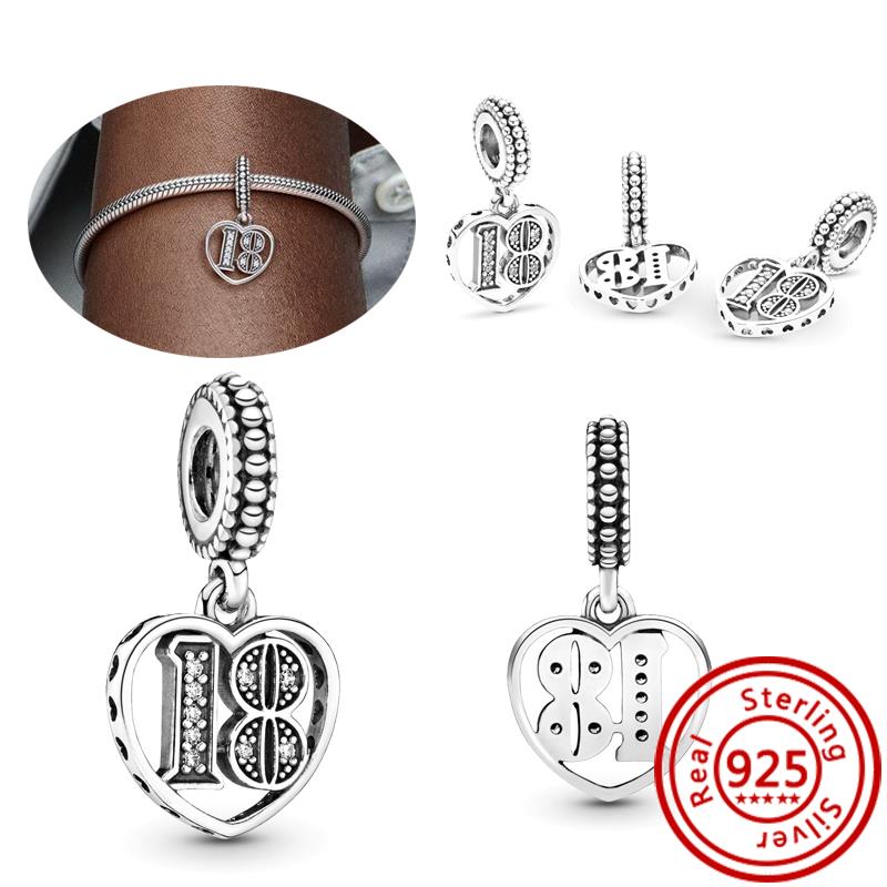 925 Copper 16th 18th 20th 25th 30th 40th 50th Celebration Lucky Numbers Beads Fit Pantaro Charm Bracelet DIY Zircon Anniversary