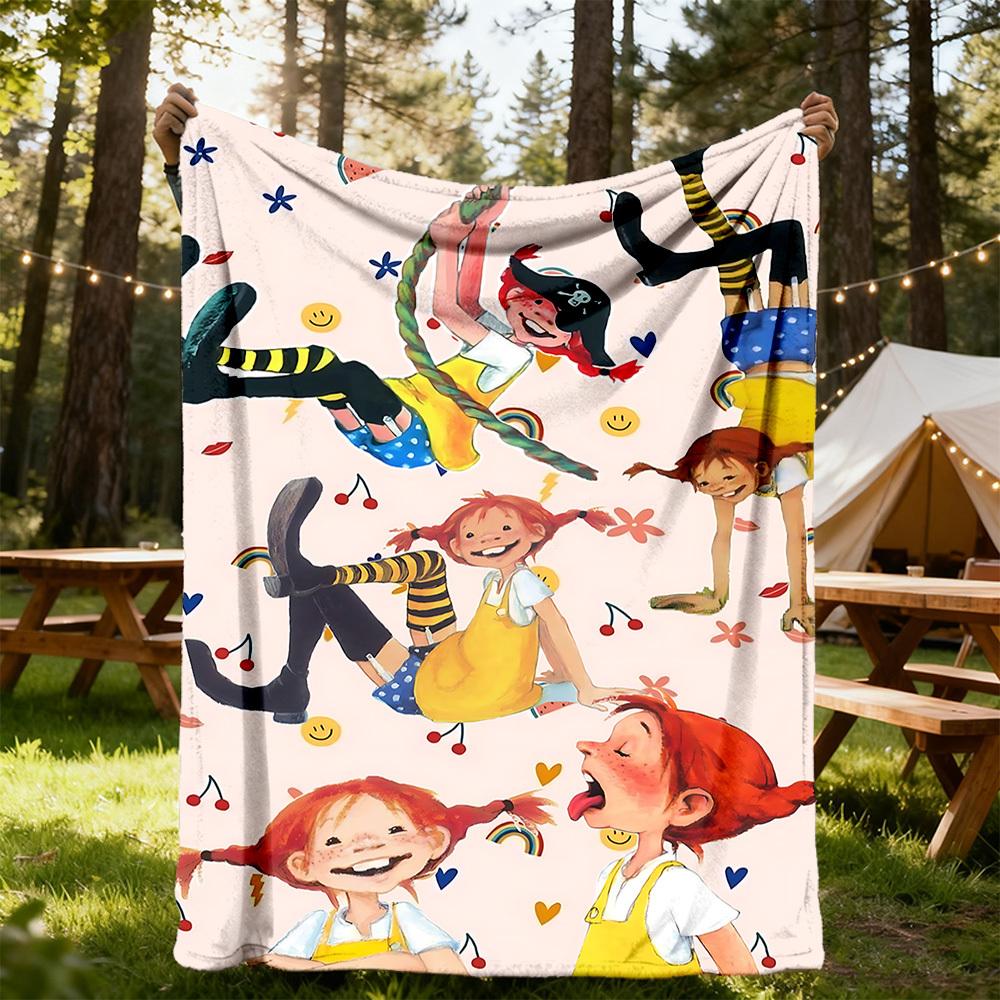 1pc Pippi Longstocking Adventure Outdoor Blanket Lightweight Flannel, Soft & Warm, All Season Use for Sofa, Outdoor, Camping, Living Room, Office