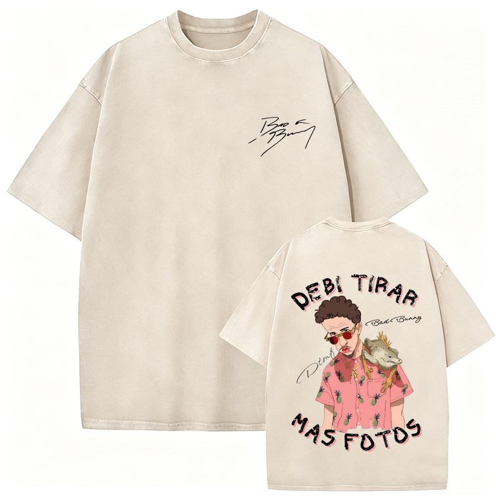 Рэпер Bad Bunny Винтажная футболка с кислотной стиркой Debi Tirar Mas Fotos DTMF World Tour Футболка для мужчин и женщин Модная хип-хоп футболка