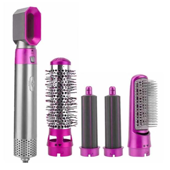 5-In-1 Electric Hair Dryer with 5 Attachment Nozzles Multi-functional Hot Brush Automatic Hair Curler Portable Travel Women Curling Wand