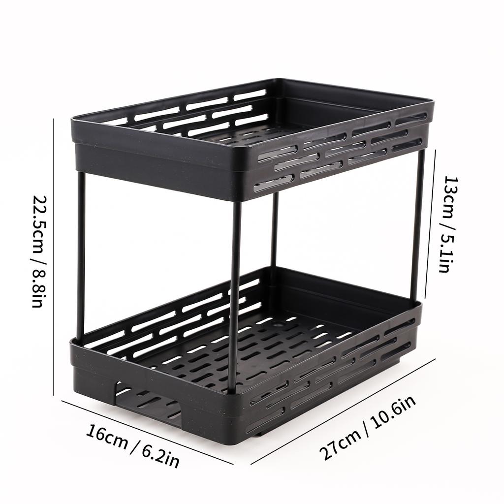 WORTHBUY 2 Tier Seasoning Bottle Sliding Storage Rack Cabinet Multipurpose Drawer Organizer Shelf Plastic Kitchenware Spice Rack