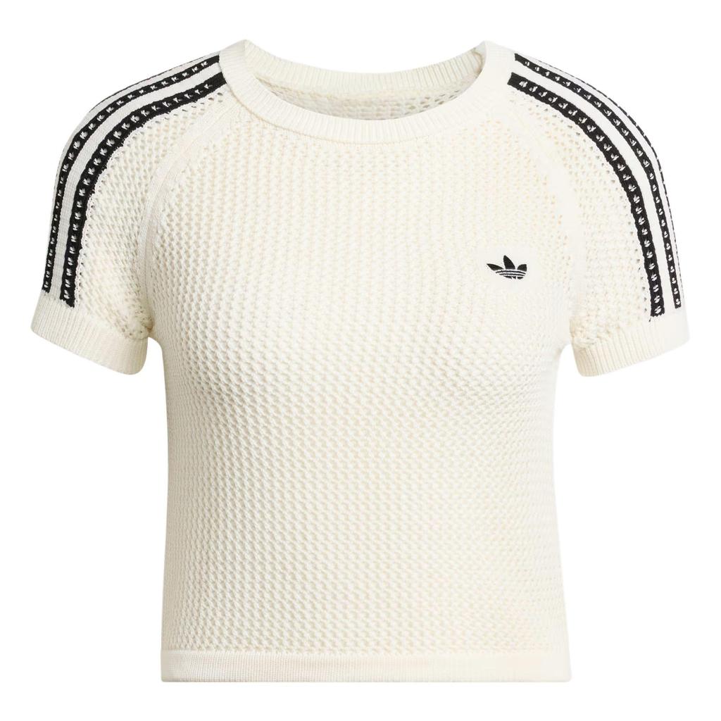 adidas Оригинальная футболка Cali вязаная крючком облегающего кроя с коротким рукавом женские топы KE0200