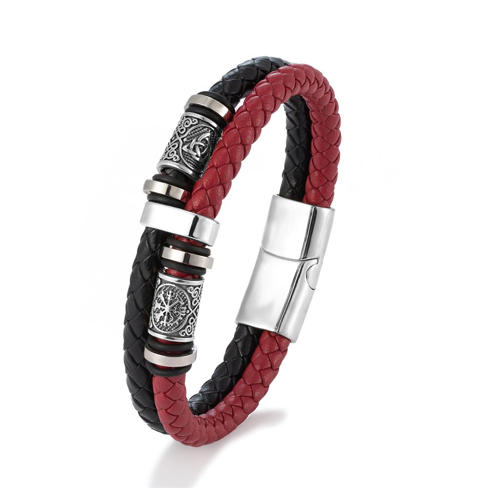 Браслет с рунами викингов из нержавеющей стали и натуральной кожи, регулируемый браслет-бангл, мужской, женский, панк-украшение, скандинавские подарки для пар