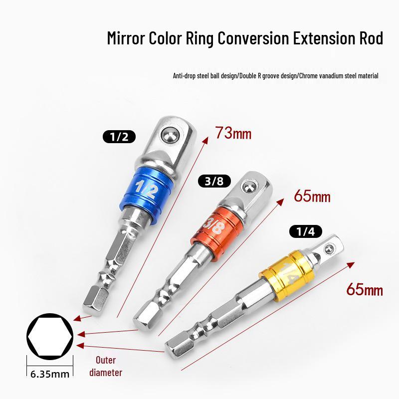 Bit Converter Magnetic Rod: 6 to 4 Adapter, 4mm/6.35mm to 1/4 Extension