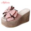 Fashion Aphixta 3.54inch Women Slippers Platform Wedge Women Slipper Appliques Slides Beach Sandals Slides Summer Ladies Mules Clog Shoe