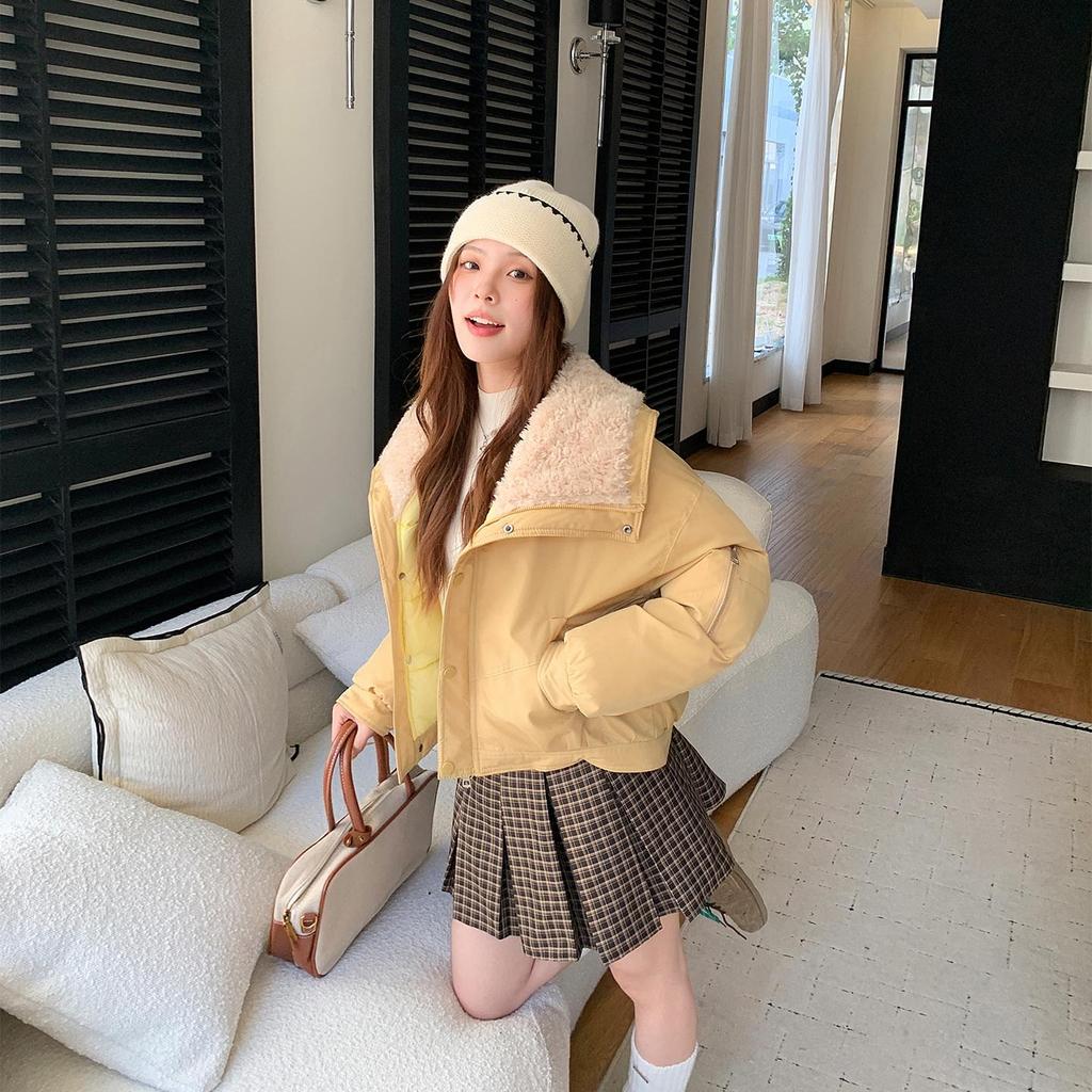 Осень Зима Утолщенная Теплая Парка Женская Повседневная Милая Однотонная Большой Карман Свободные Куртки Верхняя Одежда