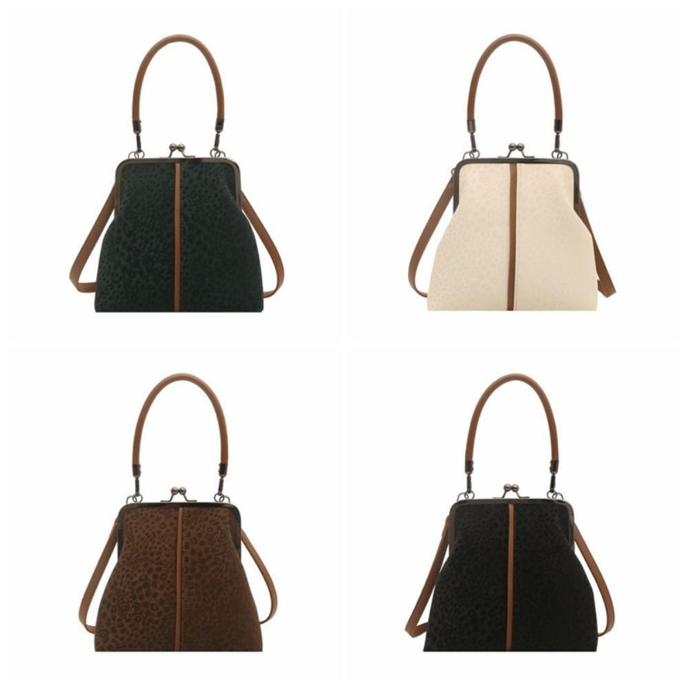 Large Capacity Kiss Lock Shoulder Bag Leopard Print Vintage Handbag Crossbody Bag Shopping