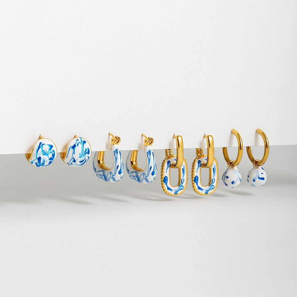 Новые серьги в китайском стиле из сине-белого фарфора, ювелирные аксессуары, серьги-кольца, для девочек