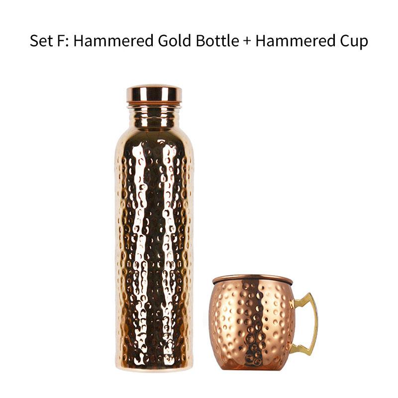 800ml 27oz Hammered Copper Water Bottle Drinking Durable Reusable Outdoor Sports Travel Electroplated Flask Tumbler with Brush