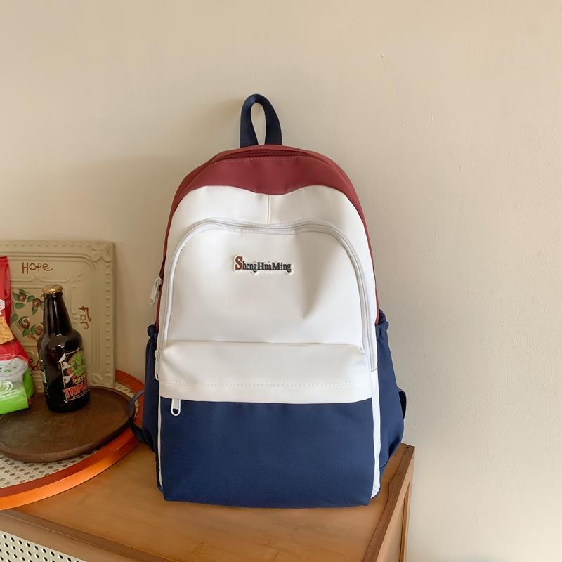 Female Block Color Backpack Girls School Bag Junior High School Student Backpack
