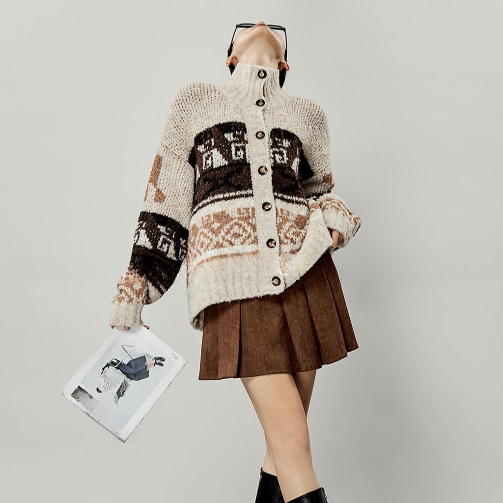 Dimanaf 2025 Plus Size Autumn Sweaters Cardigan Pockets Women Pattern Printing Buttons Sweaters Knitting Loose Sweater