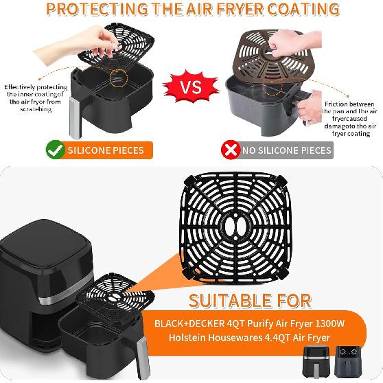 Air fryer Grill Pan for BLACK+DECKER Purify 4QT Air Fryer, Upgrade 8×8 IN Air Fryer Replacement Parts Grill Plate Accessories Tray Rack for Holstein