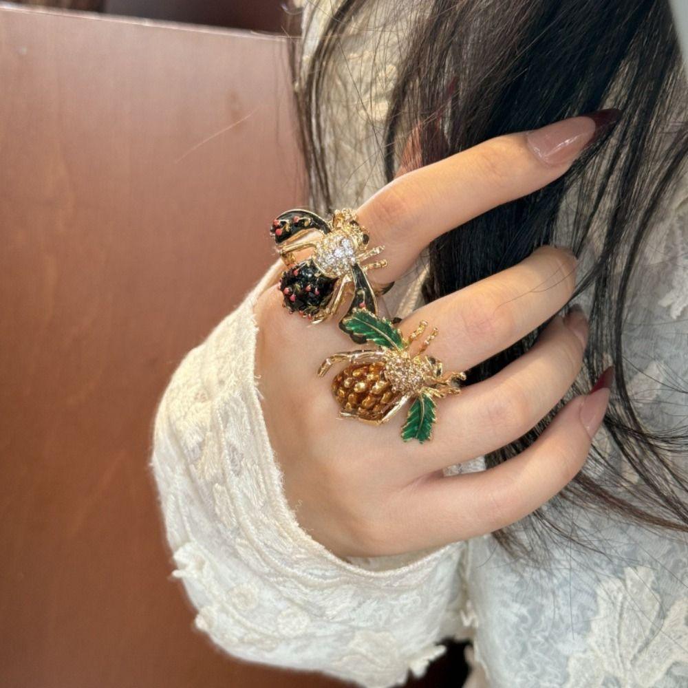 Geometric Insect Drip Oil Ring Korean Style Chunky Enamel Ring Personality Enamel Fruit Ring  Gift