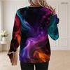 Women Plus Size Round Neck Long Sleeve Ribbed Cuffs Galaxy Nebula Print Sweatshirt