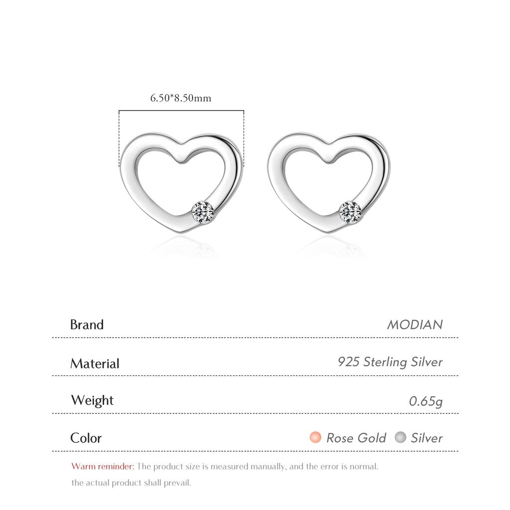 Modian New Summer 925 Silver Simple Hearts Clear CZ Stud Earrings Fashion Rose Gold Ear For Women Fine Jewelry
