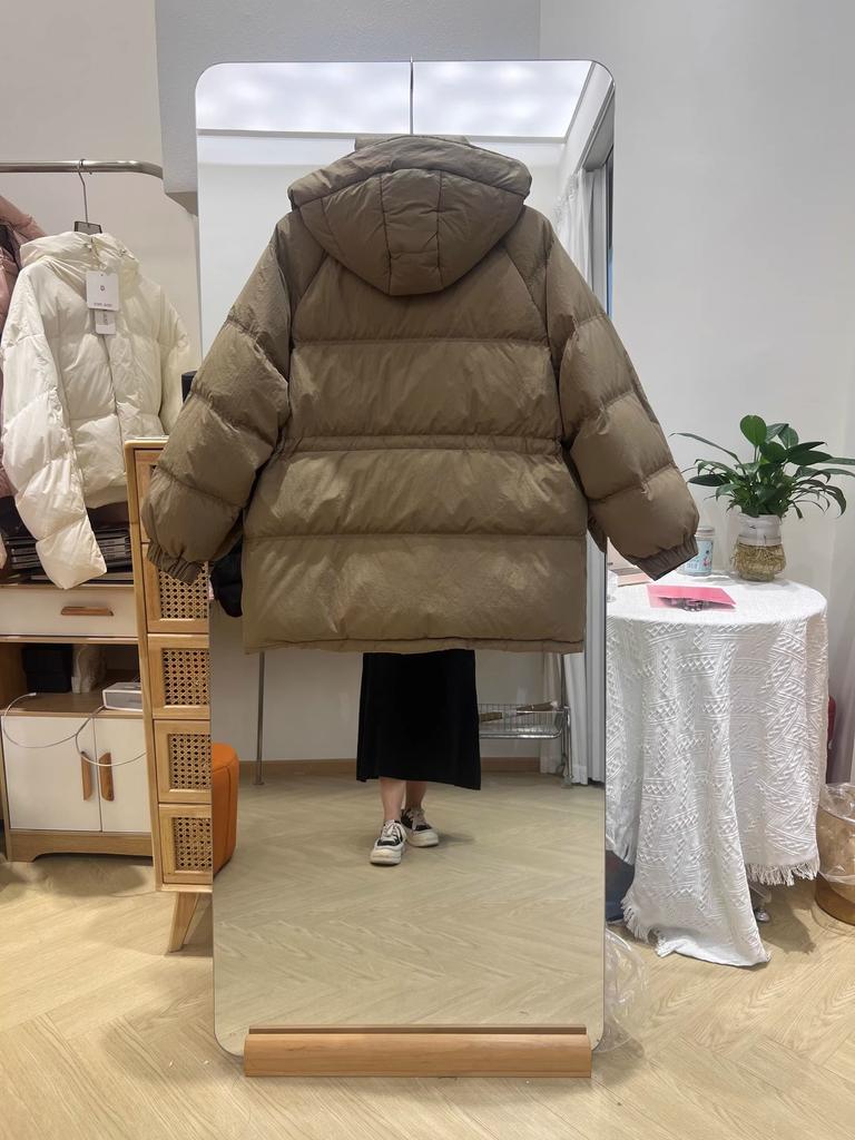 Пуховик женский средний и длинный с капюшоном новый утолщенный пояс свободный теплый белый утиный пуховик прилив