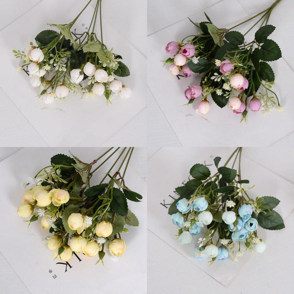 Small Rose Simulated Bouquet Multi Head Flower Bud Wedding Hotel Home Decoration