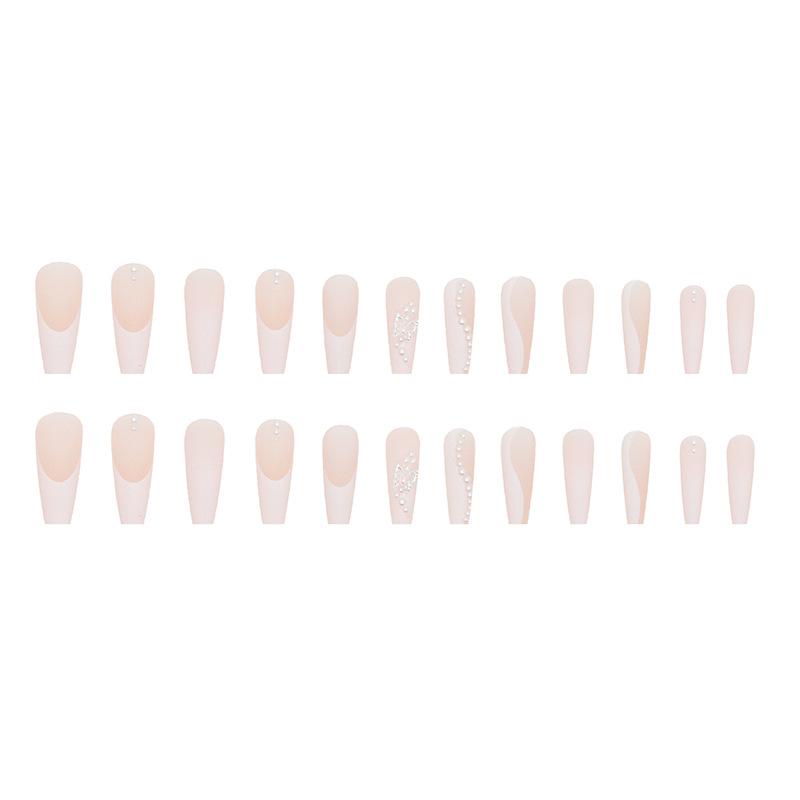 Long ballet simple French white crystal butterfly diamond wearing nail matte texture high quality fake nail finished product wholesale