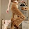 Hight Waist Solid Velvet Flared Pants Female Autumn Winter Thicken Wide Leg Pants for Women 2025 Casual Women Pants