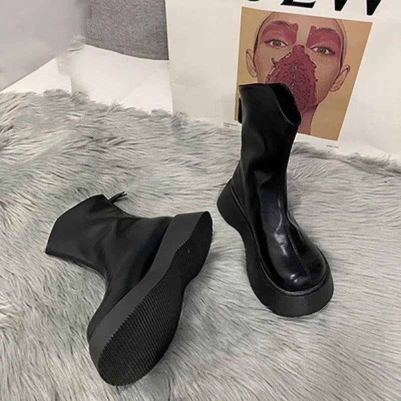 Весенне-осенние новые ботинки Мартина интернет-знаменитости, универсальные, детские 2025, на толстой подошве-маффине, с молнией сзади, тонкие короткие ботинки, тренд инс