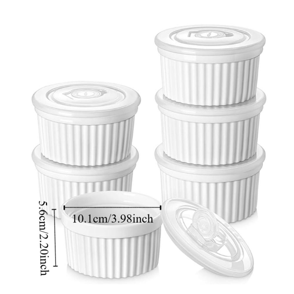 6pcs 8 Oz Ramekin Porcelain High Temperature Resistant Pudding Cup White with Lid Steamed Egg Bowl Restaurants