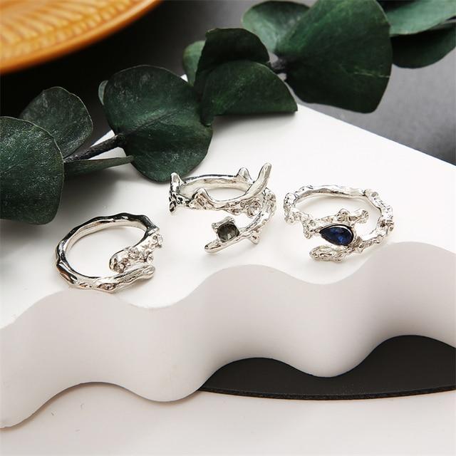 Kpop Silver Color Rings Set Y2K Crystal Heart Rings for Women Hollow Trendy Fashion Jewerly Rings Accessories