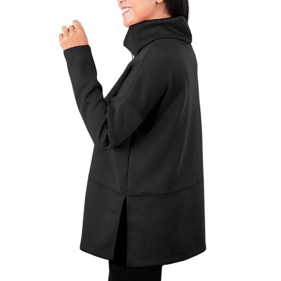 Женская толстовка с полувысоким воротником и разрезом по низу, однотонная плотная одежда больших размеров, длинный рукав, однотонный пуловер, сохраняющий тепло, повседневный топ