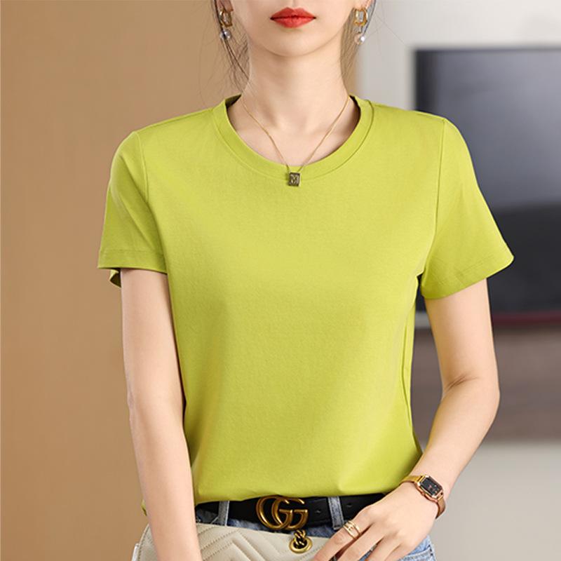 INDFS Women's Fashion Casual Summer Spring Solid Color Print Short Sleeve O-Neck Blouses & Shirts