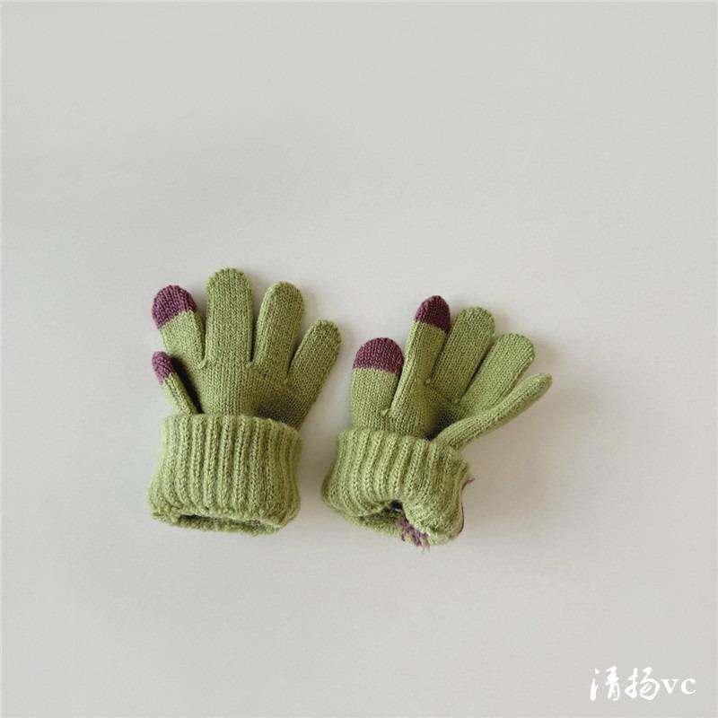 -Year-old Children's Gloves Retro Knitted Gloves Boys and Girls Winter Warm Baby Wool Finger Gloves