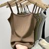 Топ-майка с U-образным вырезом, вязаный, на бретелях, кроп-топ, женский, летний, камисоль, однотонный, для йоги, модный спортивный топ-труба, женский, без рукавов, укороченный, одежда для Y2K-девушки